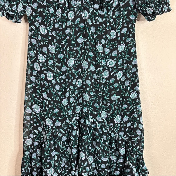 DRAPER JAMES green and black Fall Vines tiered ruffle midi dress 4 - Picture 3 of 11